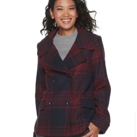 Larry Levine Plaid Peacoat Size L - Picture 1 of 8